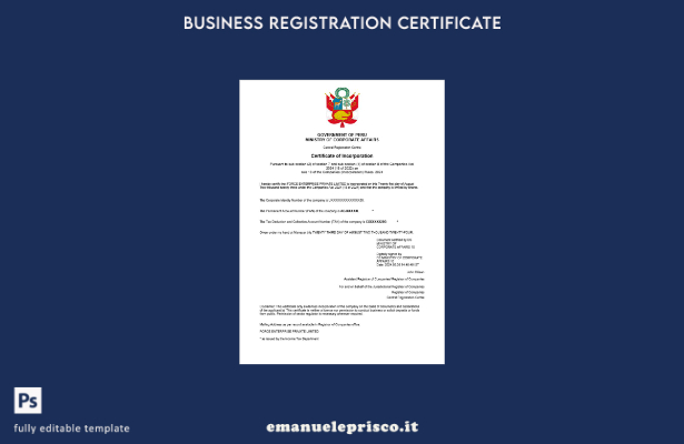 certificato di registrazione aziendale in Perù in stile verificato Modello Word 